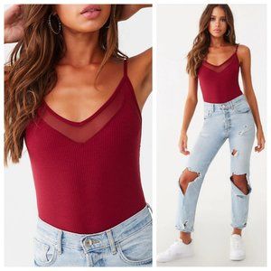 NWT Style Angeles Red Mesh Ribbed Cami Bodysuit
